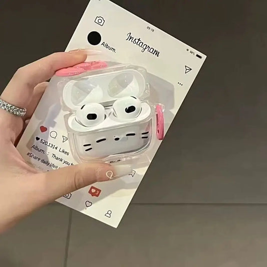 Clear case with white and pink design held over an Instagram album mockup