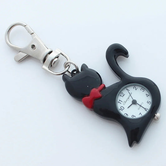 Fancy Bowtie Piano Cat Clip-On Keychain Watch