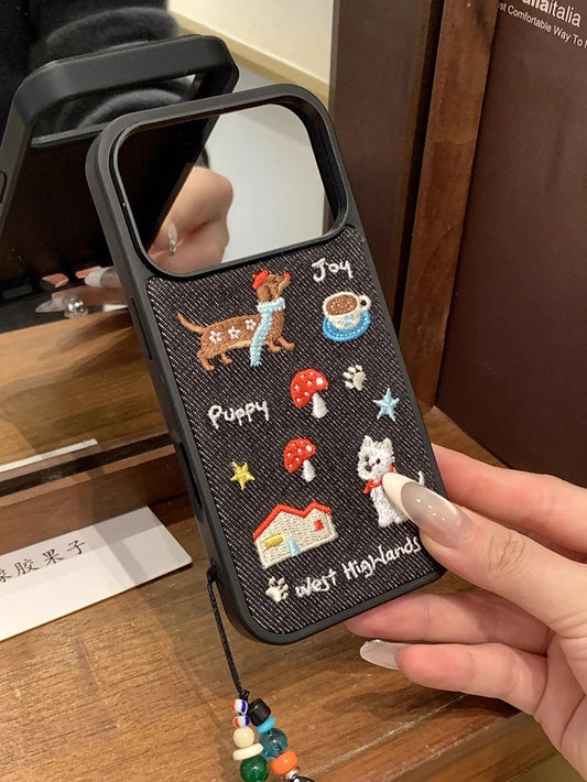 Embroidered Cozy Puppy Dogs iPhone Case - Ice Cream Cake