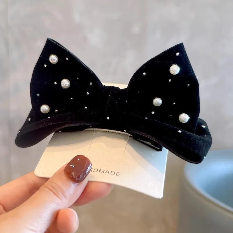 Faux Pearl Velvet Ribbon Hair Clip