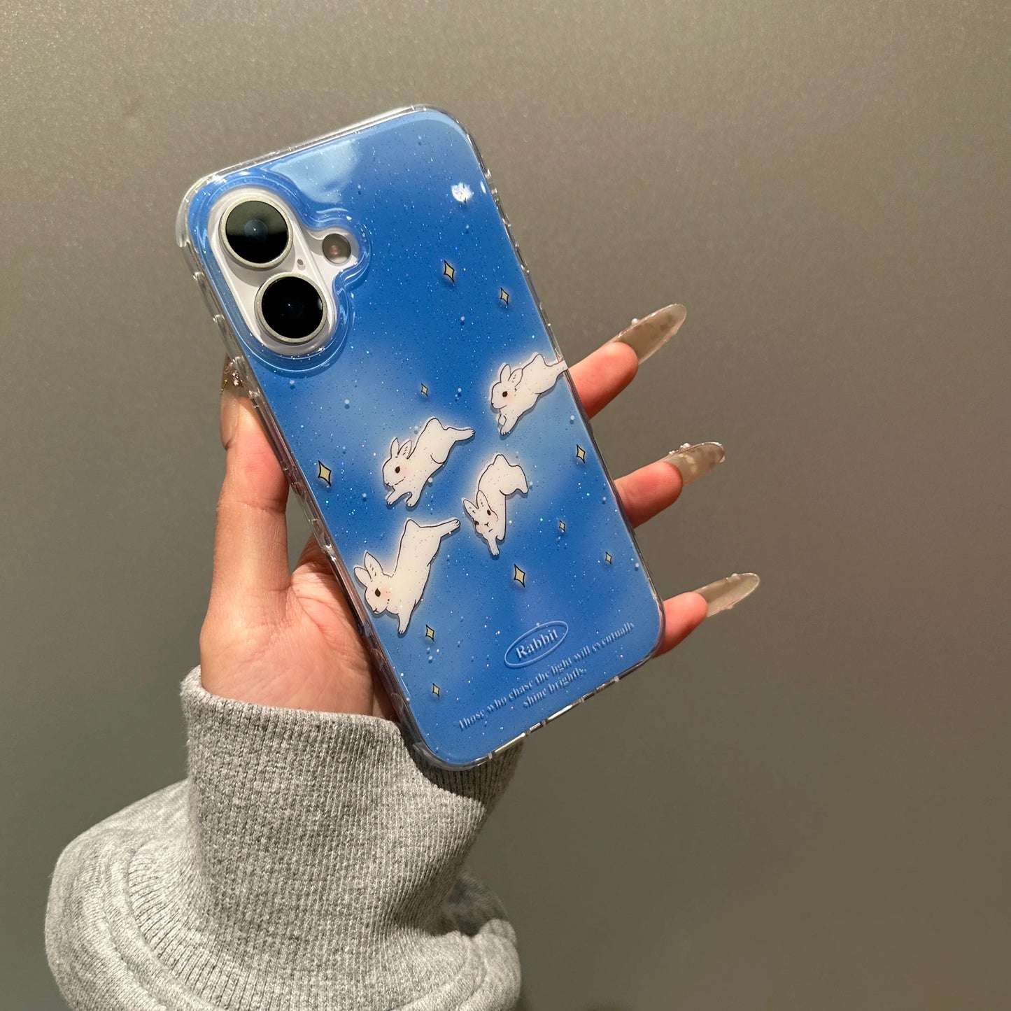 Galaxy Rabbit iPhone Case With Starry Charm Wrist Strap