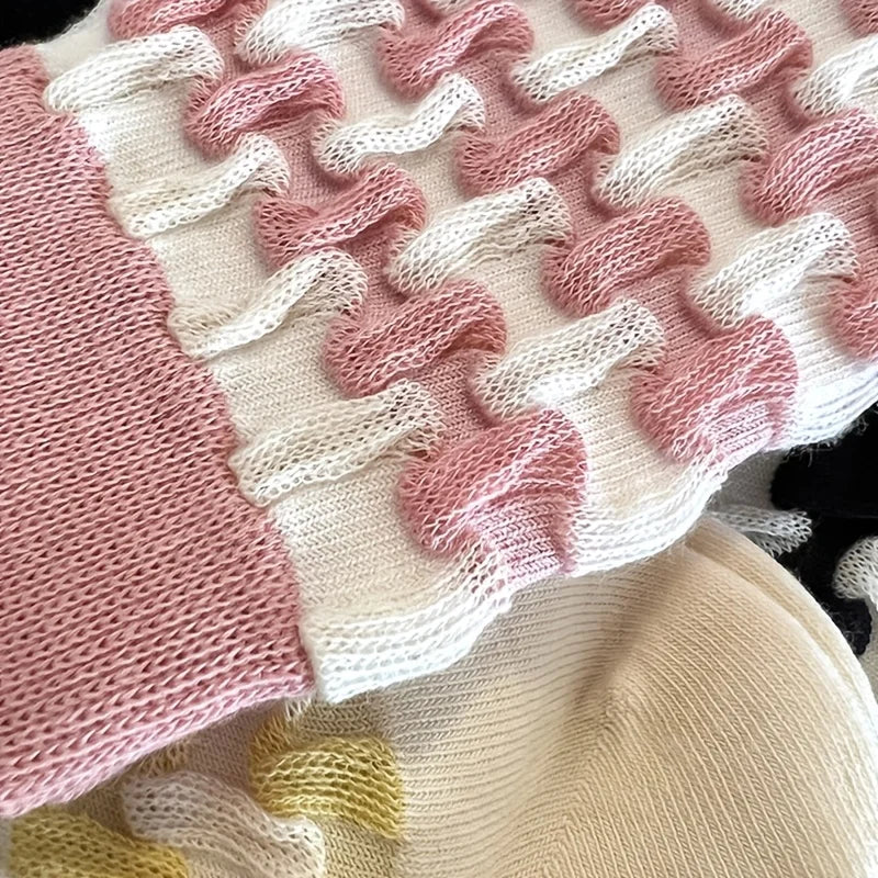 Textured Waffle Knit Crew Sock Set (Set of 5 Pairs)