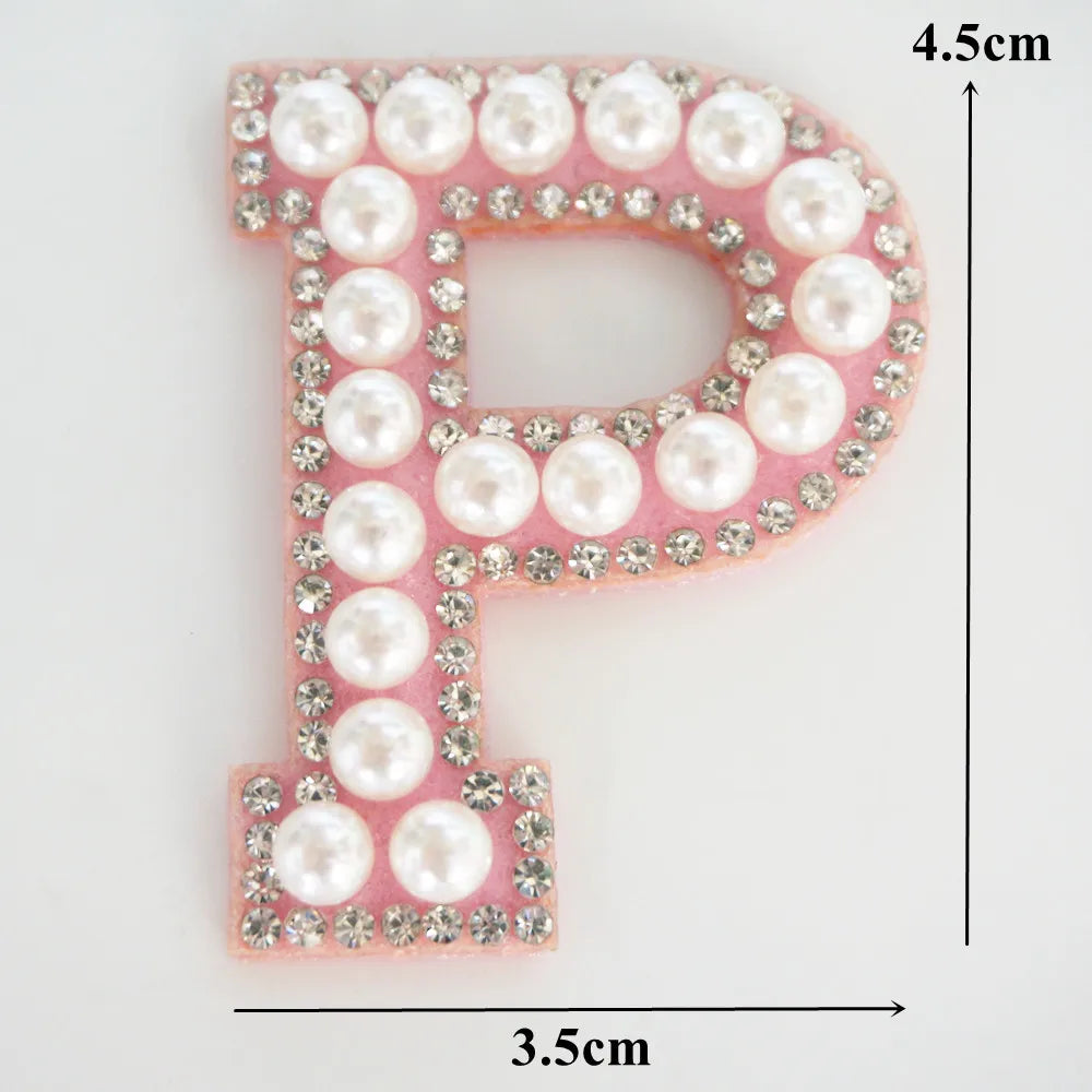 Pink A-Z Rhinestone Pearl Iron-On Patches - Ice Cream Cake