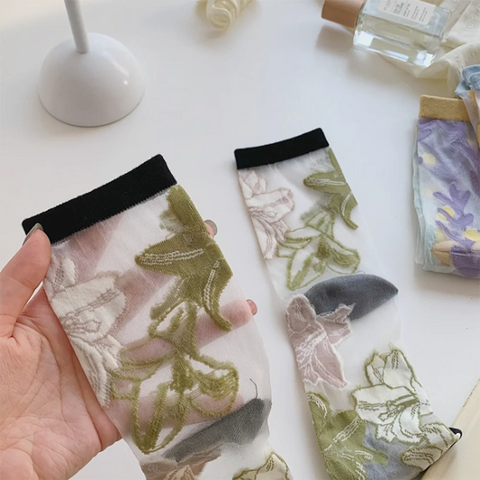 Transparent Floral Crew Socks