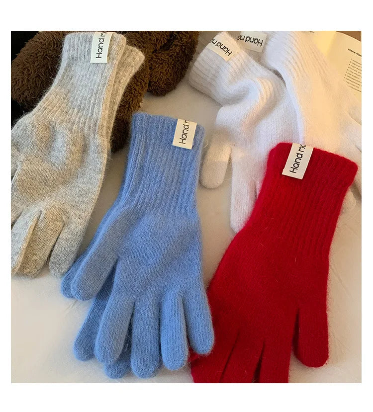 Women Wool Cashmere Gloves Cable Knit Touchscreen Finger Hole Winter Autumn Warm Wrist Length Classic Gloves Female Mitten - Ice Cream Cake
