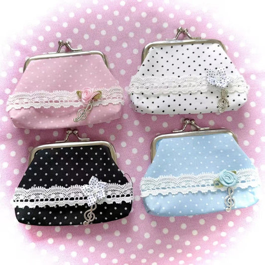 Cute Y2k Coin Purses Lady Small Wallet Wave Dot Handmade Lace Showa Rose Vintage Bag Hanging Pendant Earphone Bag Wallet - Ice Cream Cake