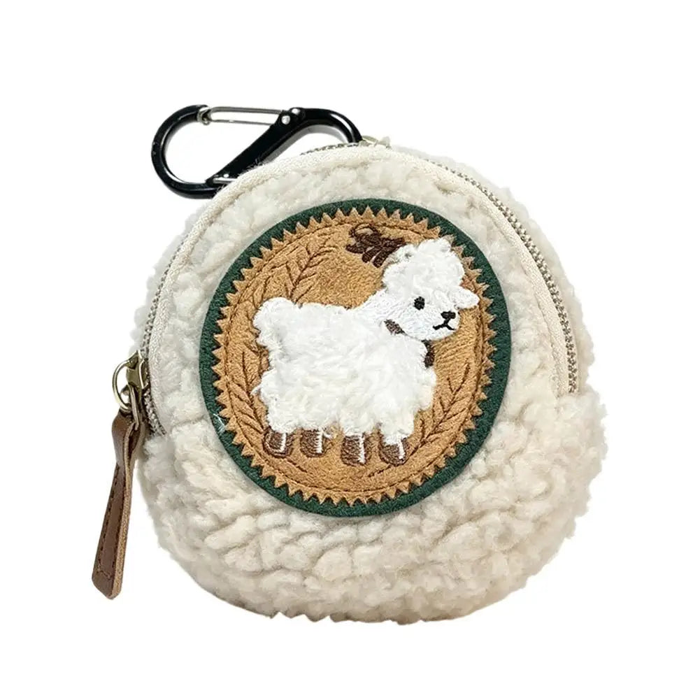 Embroidered Sheep Clip-On Sherpa Coin Purse