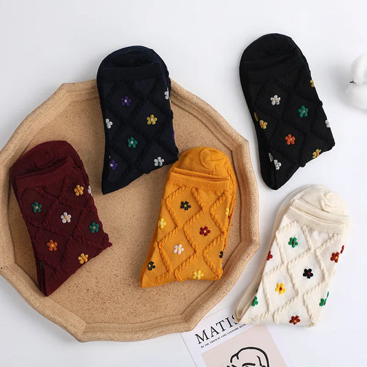 Textured Floral Sock Set (Set of 5 Pairs)