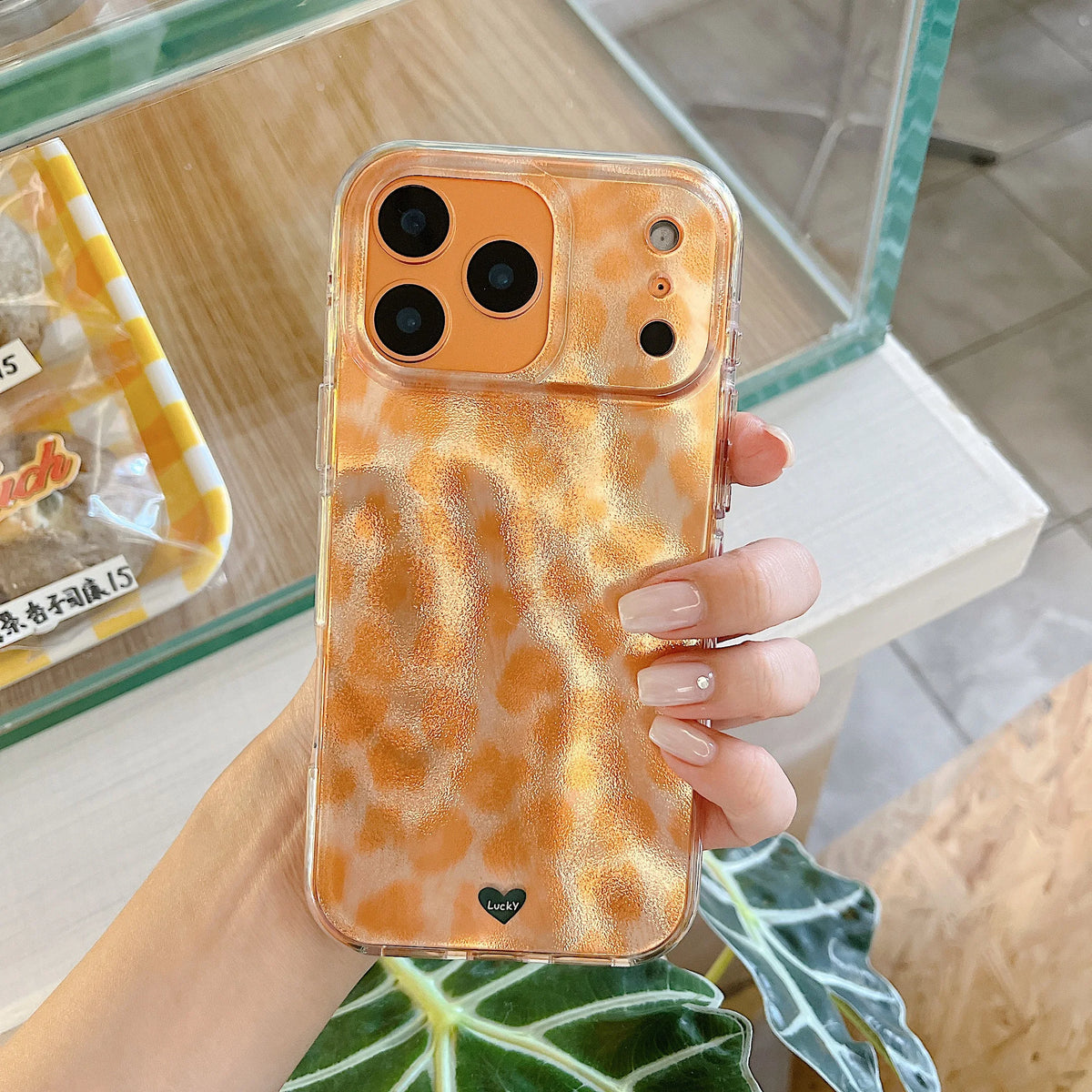 Textured Orange Leopard Pattern iPhone Case