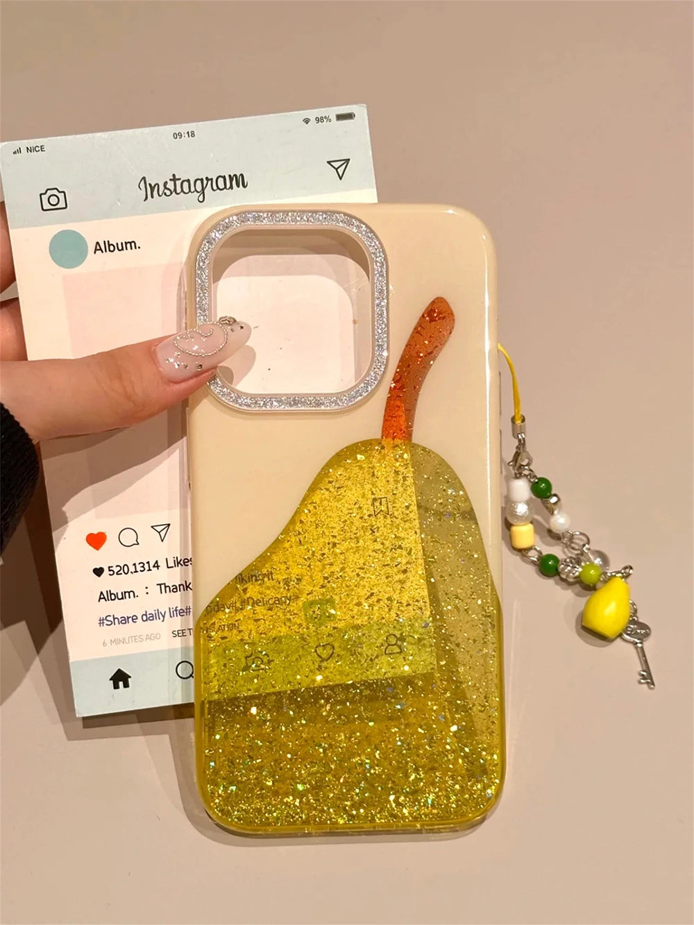 Fashion Cute Pear Glitter Bling Phone Case for iPhone 15 16 14 13 17 Pro Max Diamond Clear Luxury Transparent Cover Women Girl - Ice Cream Cake