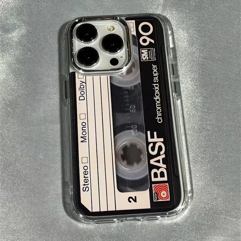 intage Cassette Tape Photo Frame Soft Phone Case For iPhone 17 16 15 14 13 12 11 Pro Max X XS XR 7 8 Plus 16E Shockproof Cover - Ice Cream Cake