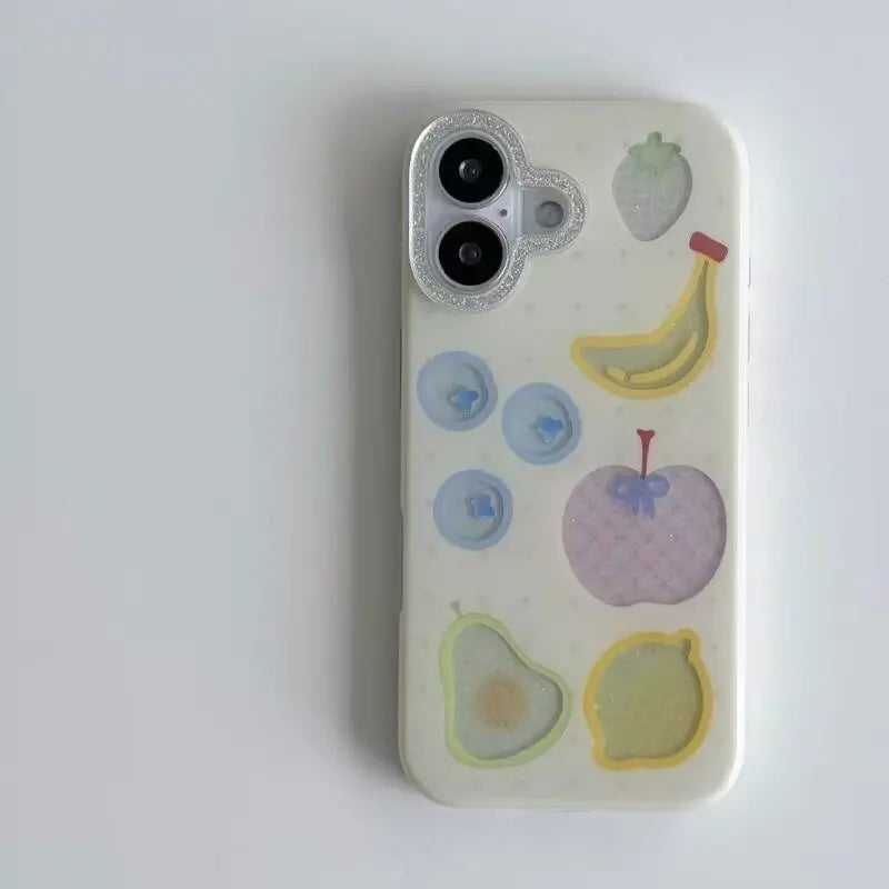 Fashion Fresh Hollow Out Glitter Fruit Print Cute Phone Case For iPhone 17 Air 16 15 Pro Max 14 13 12 11 XR X 7 8 Plus Y2K Cover - Ice Cream Cake
