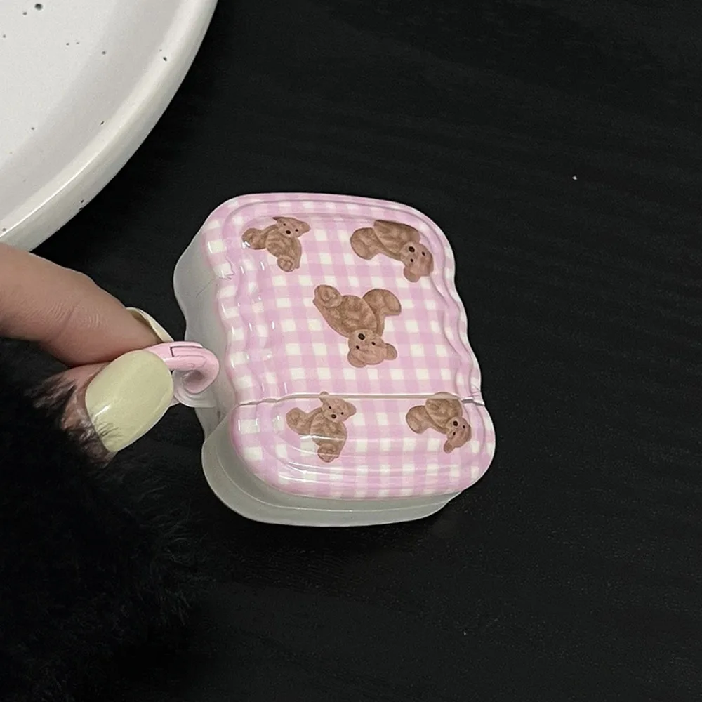 Wavy Gingham Teddy Bear AirPods Charger Case Cover
