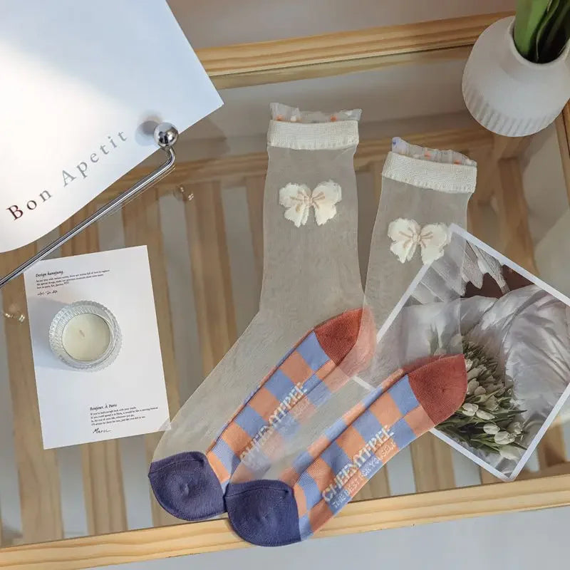 Transparent Floral Crew Socks