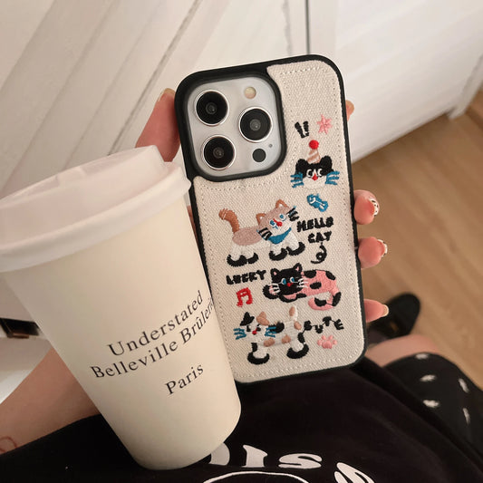 Kitty Cat Embroidery iPhone Case
