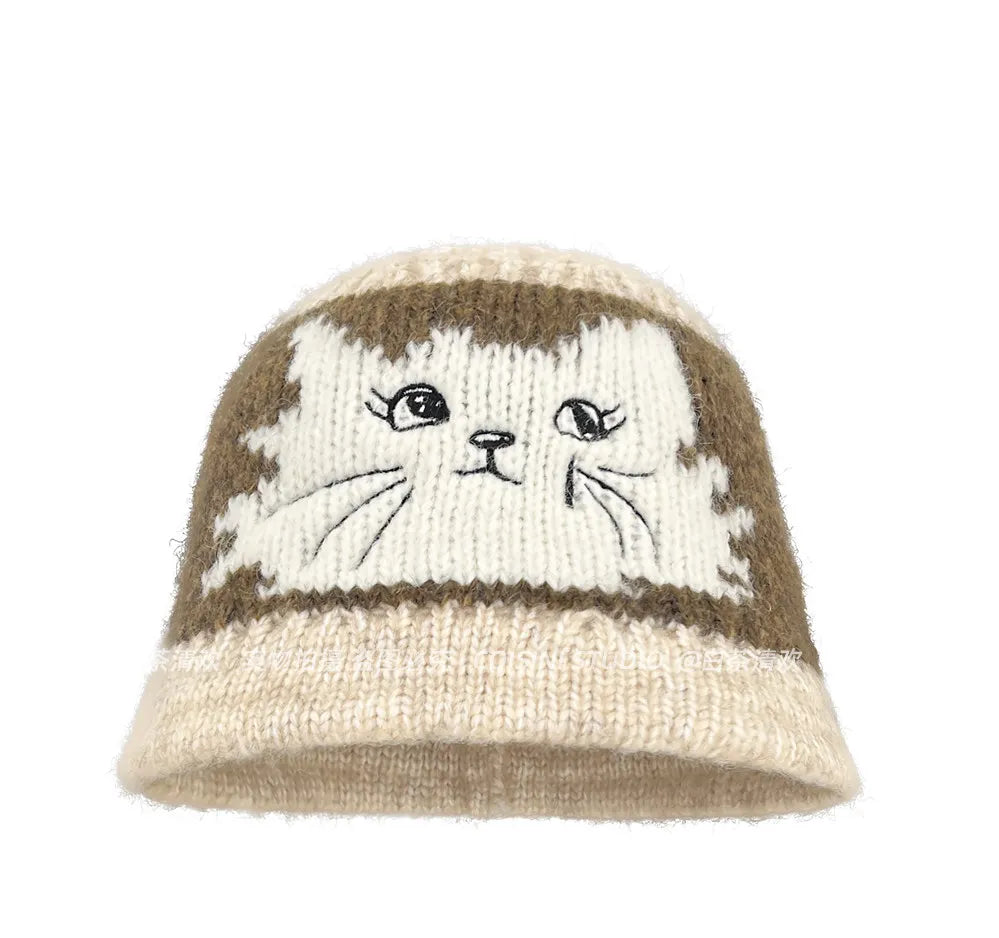 Knitted Kitty Cat Bucket Hat