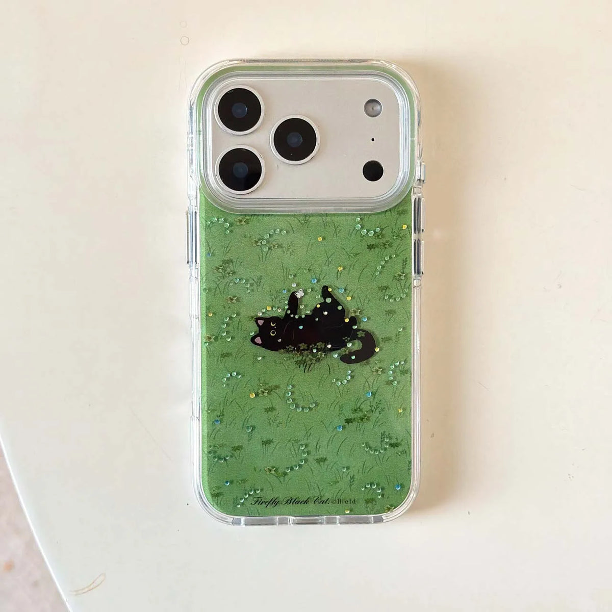 Grassy Glitter Black Cat iPhone Case