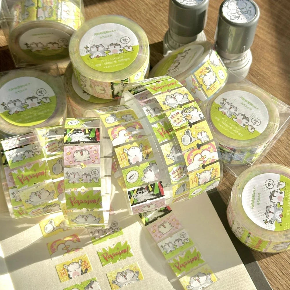200pcs/Roll Transparent Cute Cats Stickers for Kids Funny Animal MEME Decals Waterproof Decorative Scrapbooking Phone Case - Ice Cream Cake
