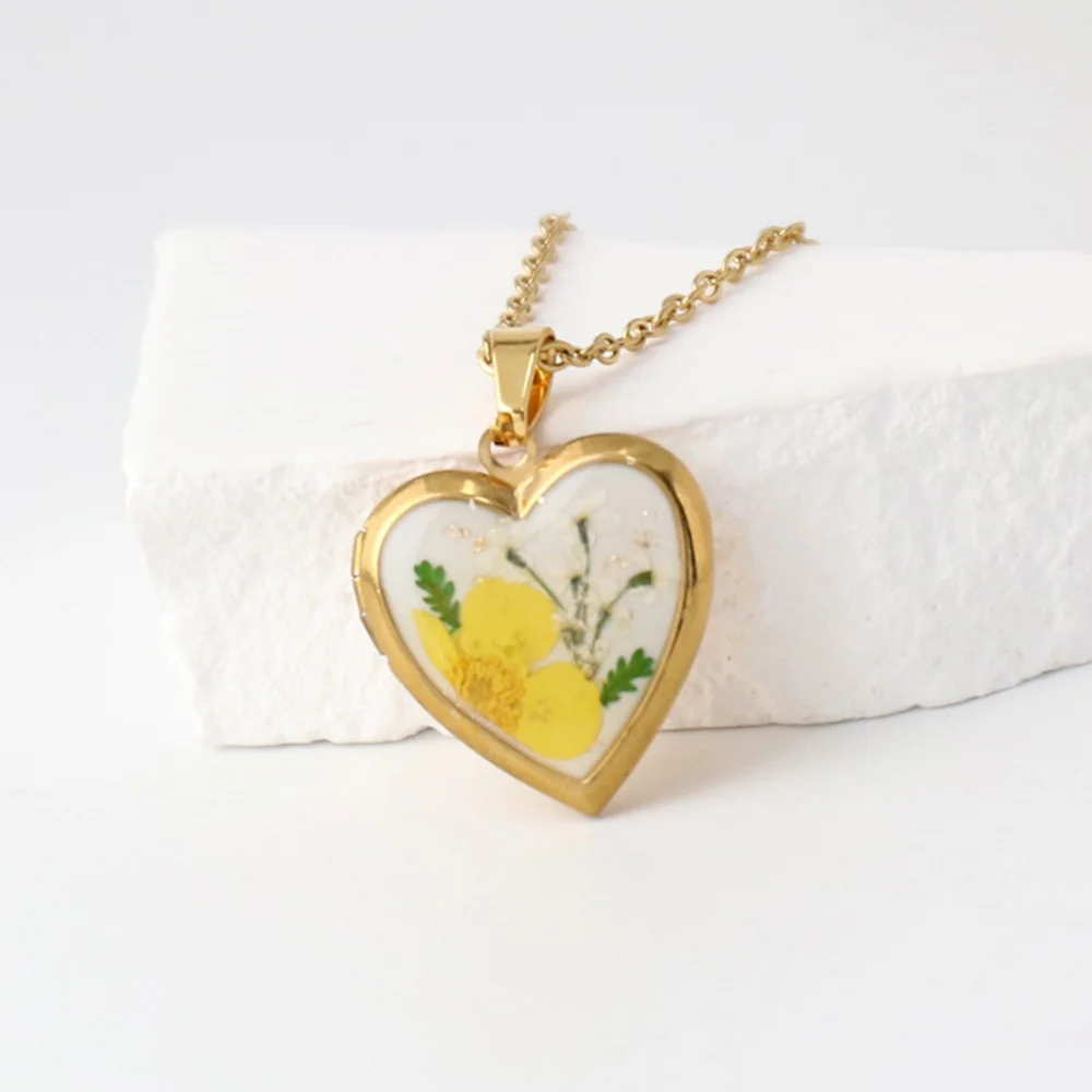 Heart Shaped Birth Flower Locket Pendant Necklace (12 Designs) - Ice Cream Cake