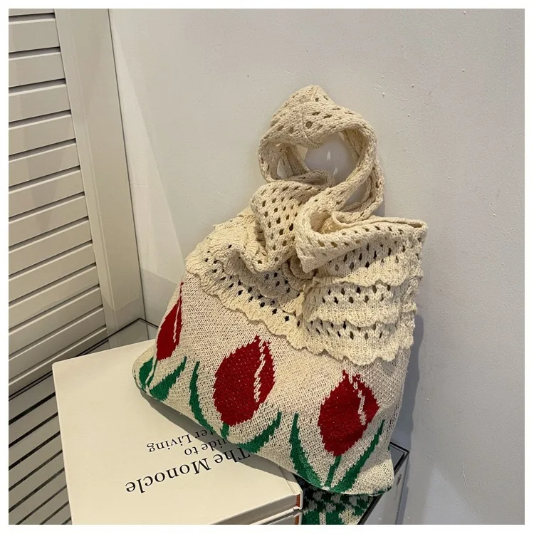 Retro Knitted Tulips Tote Bag (4 Colours)