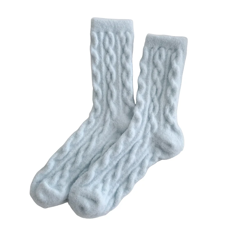 Fluffy Cable Knit Crew Socks (10 Colours)