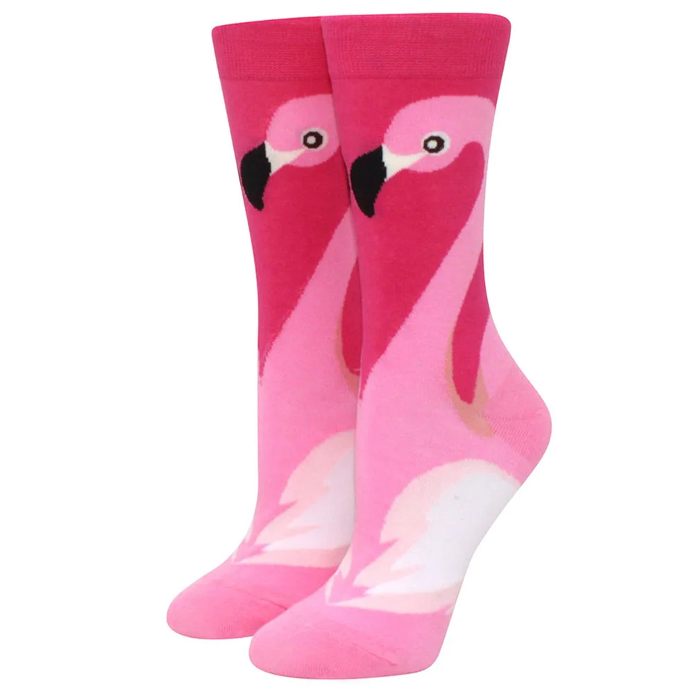 Pair of pink flamingo socks on a white background