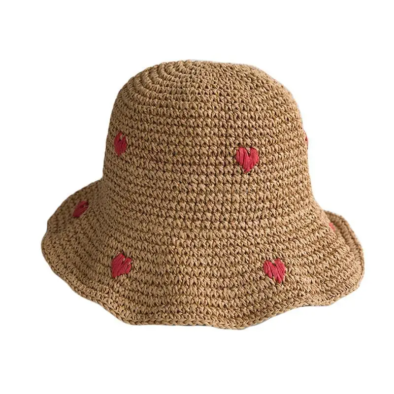 Heart Embroidery Crochet Beach Hat (2 Colours)