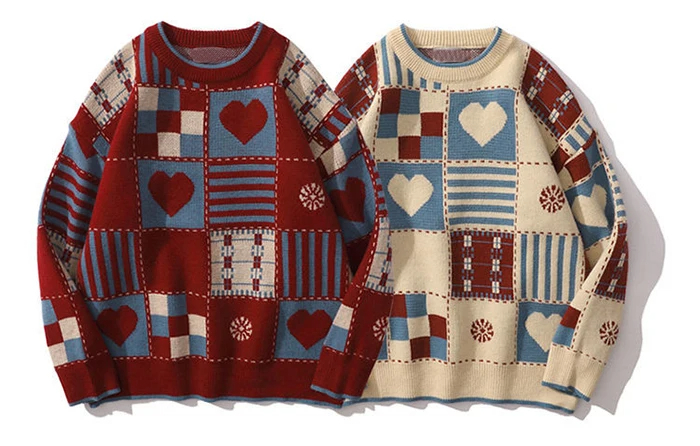 Patchwork Heart Pattern Jumper (2 Colours)