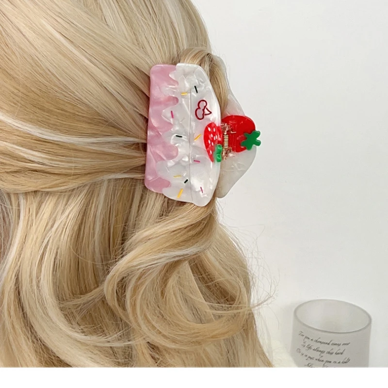 Strawberry Cake Acrylic Hair Claw Clip