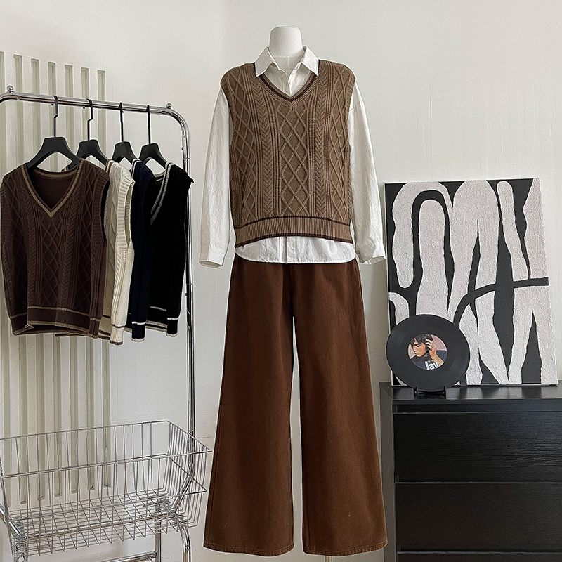 Dark Academia Contrast Stripe Cable Knit Sweater Vest (5 colours)