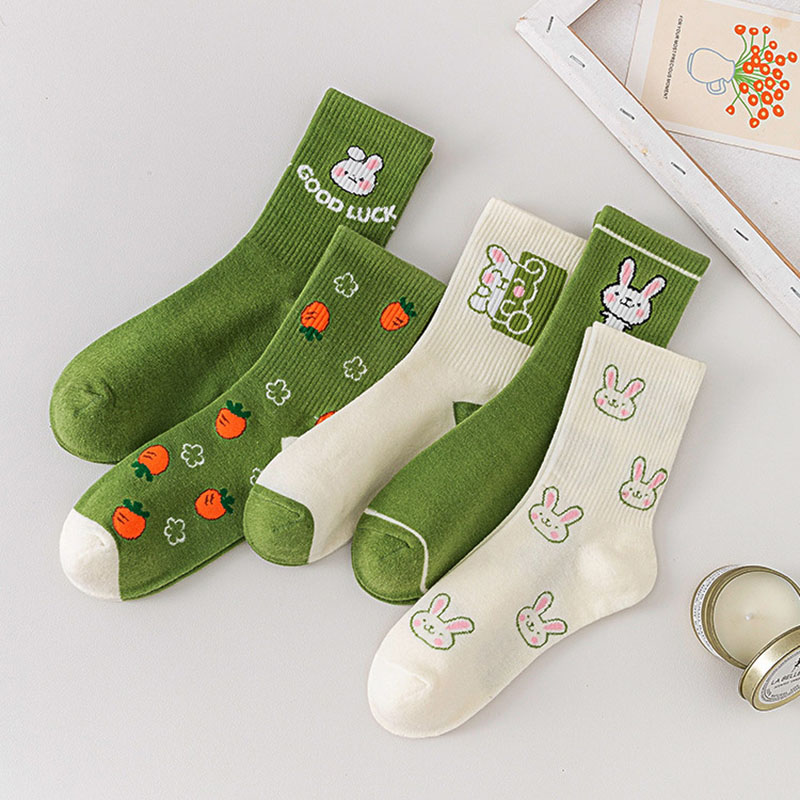 Green Bunny Pattern Crew Socks (5 Designs) - Ice Cream Cake