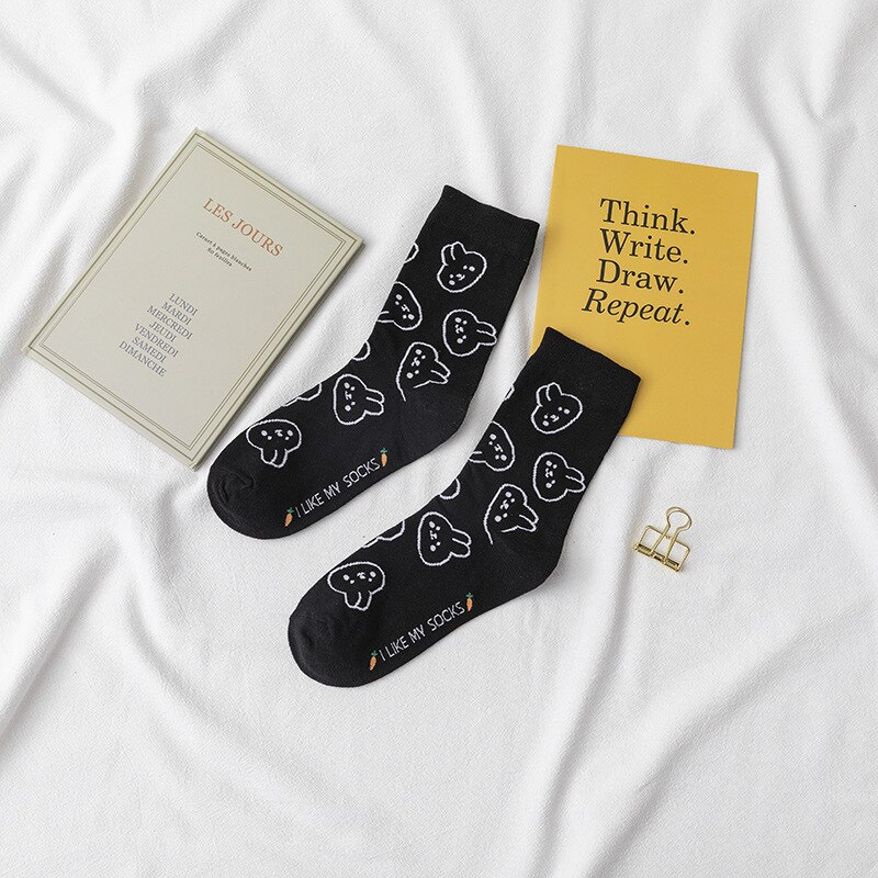 Bunny Pattern Crew Socks (4 Designs)