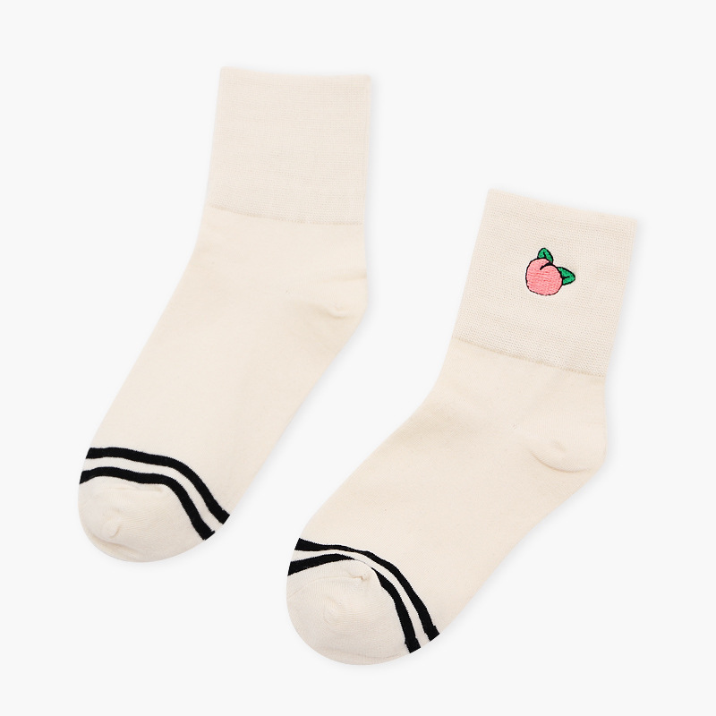 Striped Fruit Embroidery Ankle Socks - Ice Cream Cake