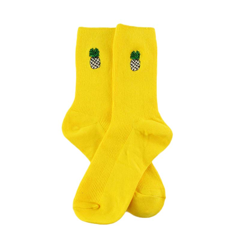 Fruit Embroidered Ribbed Ankle Socks - Ice Cream Cake