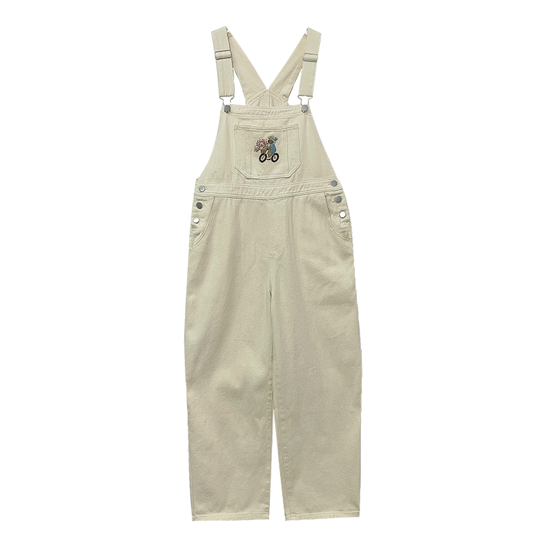 Flower Cottage Bear Embroidered Overalls
