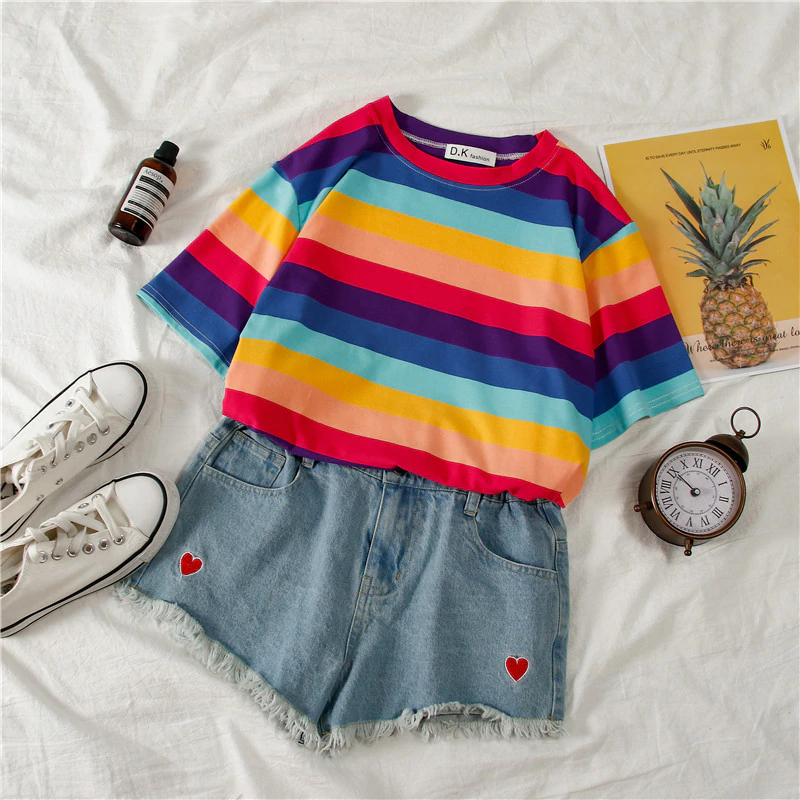 Rainbow Stripe Tees (2 Colours) - Ice Cream Cake