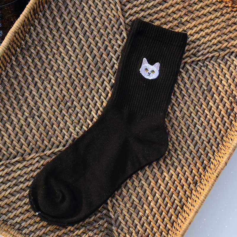 Cat Face Embroidery Ankle Socks (9 Colours) - Ice Cream Cake