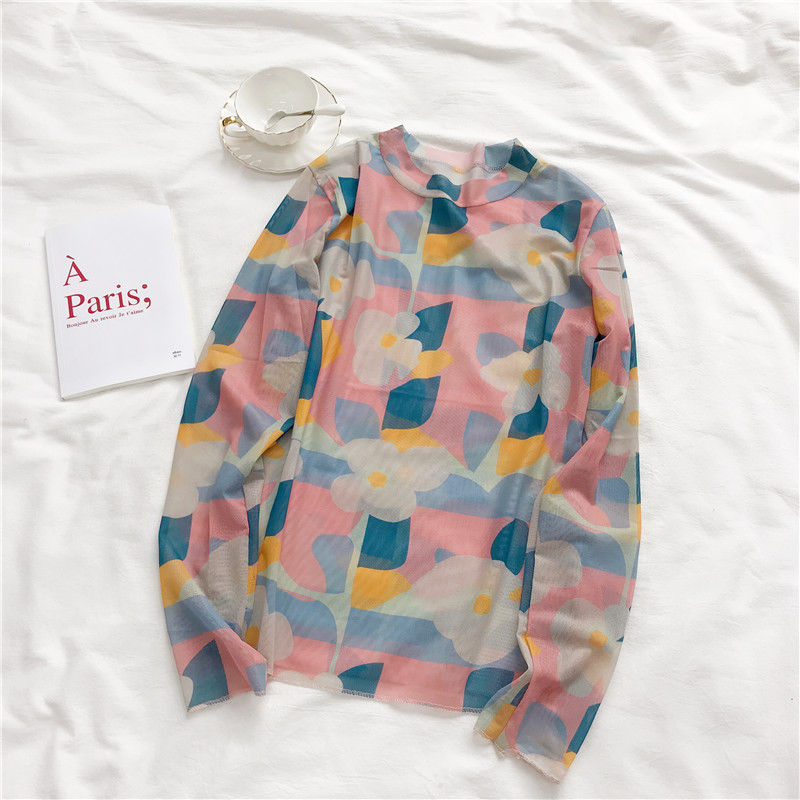 Mesh Longsleeved Flower Pattern Top (6 Colours) - Ice Cream Cake