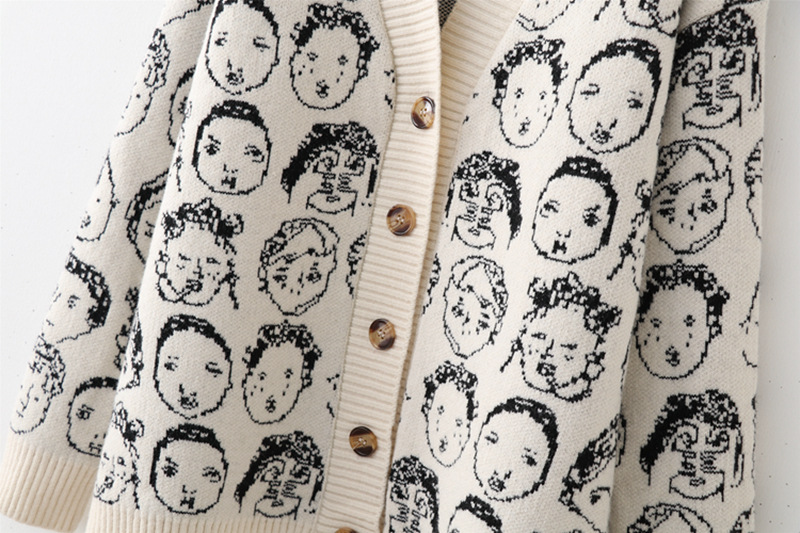 Cartoon Face Pattern Cardigan (2 Colours)