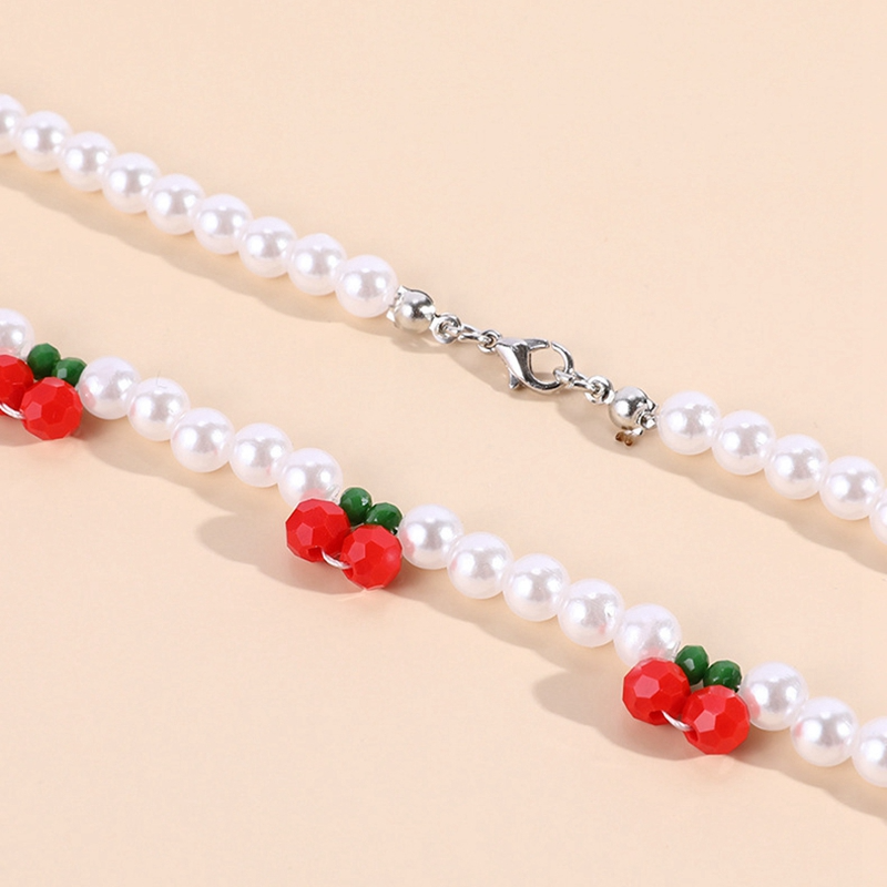 Faux Pearl Cherry Necklace and Bracelet