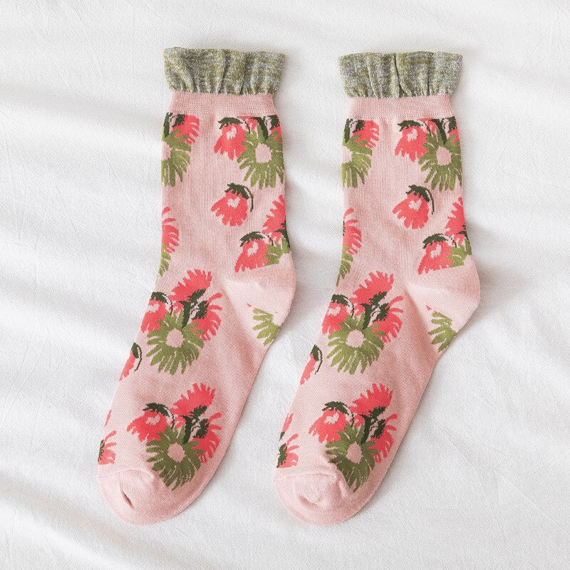 Glitter Ruffle Flower Crew Socks (5 Colours)