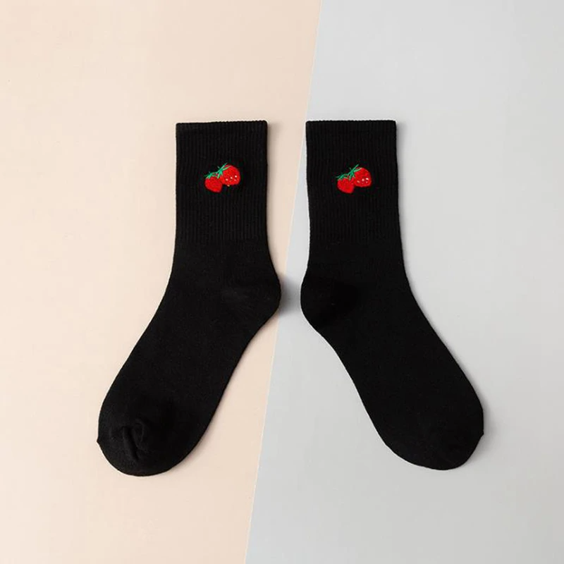Ribbed Fruit Embroidery Crew Socks (7 Designs)