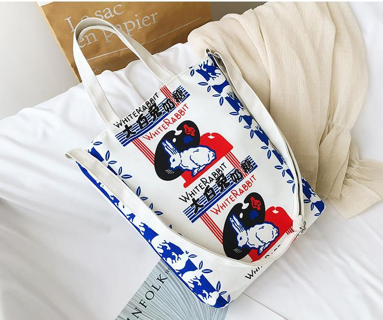 White Rabbit Zipper Tote