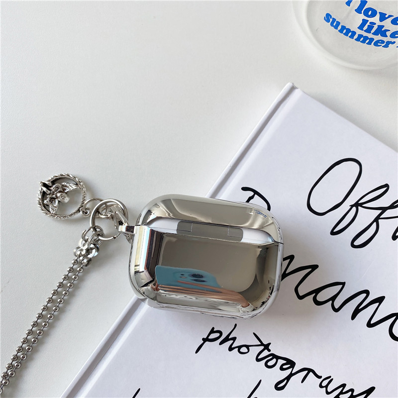 Mirrored Angel Airpod Case Cover with Necklace Chain Strap