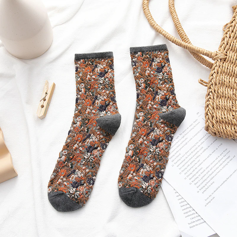 Winter Textured Flower Crew Socks (5 Colours)
