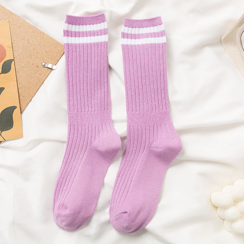 Pop Colour Vintage Style Stripe Crew Socks (9 Colours)