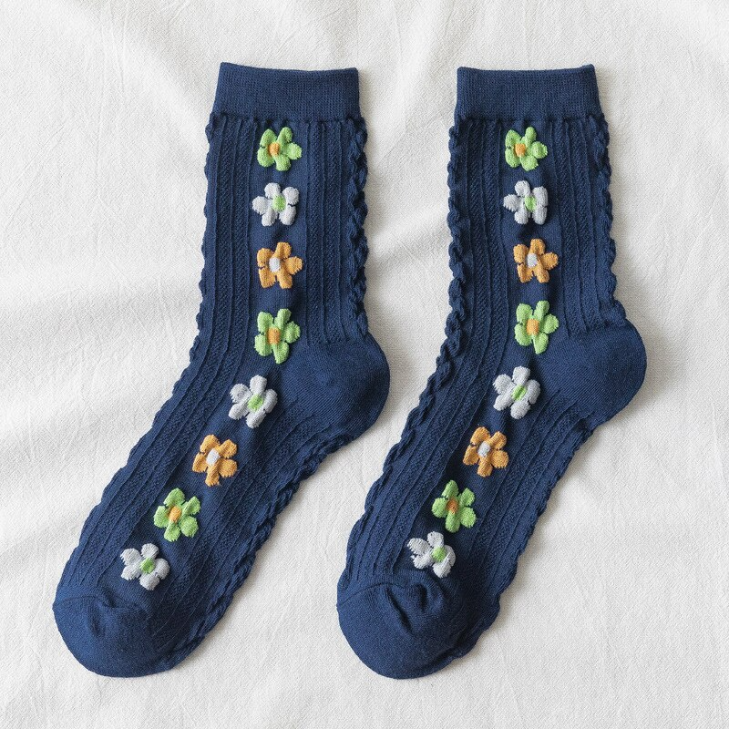 Puffy Flower Crew Socks (5 Colours)