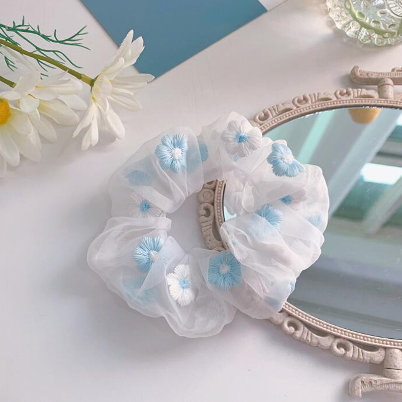 Pastel Embroidered Daisy Scrunchie (2 Colours)