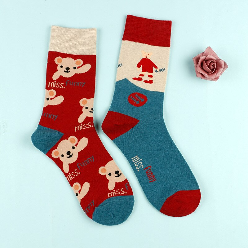 Mismatched Teddy Bear Crew Socks