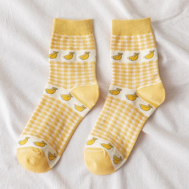 Gingham Fruit Crew Socks (7 Designs) - Ice Cream Cake